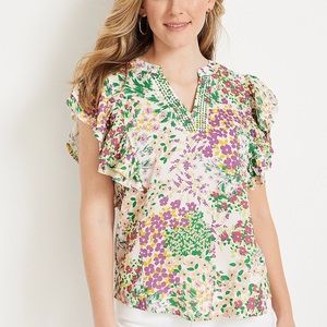 Maurices Floral Flutter Sleeve Blouse